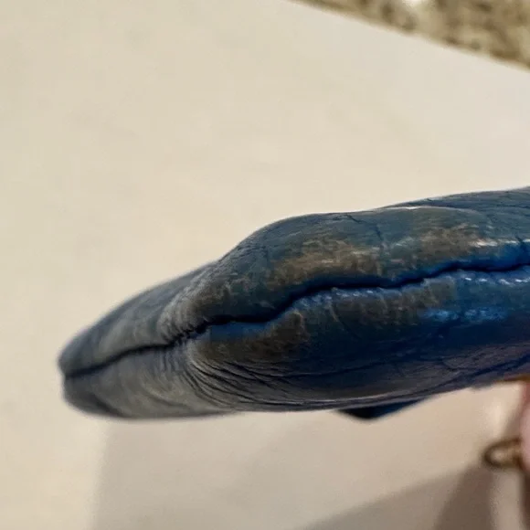 Tory Burch Blue Leather Pouch with Gold Accents - Picture 4 of 10